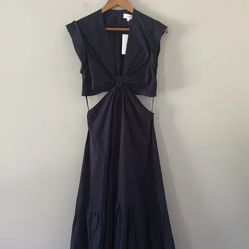 ALC Frank A.L.C. Alexandria Cotton Midi Dress Cap Sleeves Cutout Navy Size 8