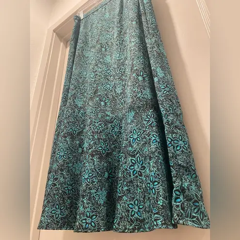 Sag Harbor VTG 90s Black & Teal Blue Floral Patterned Midi Maxi Skirt - 14