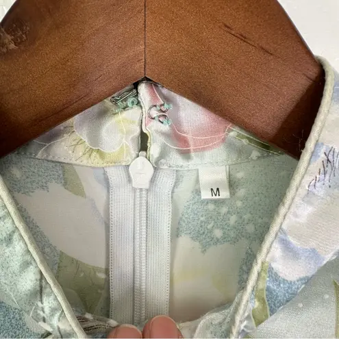 Chinese Stretch Satin Mandarin Floral Gown Light Green Size M Blue Size M