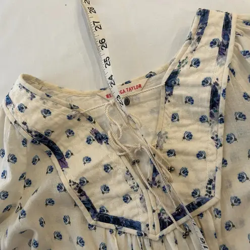 Rebecca Taylor Quilted Bluebell Blouse Size Boho Antique Cream Floral Size 2 XS