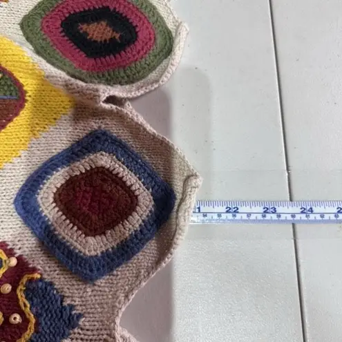 Vintage Knitting Needles Knit Sweater Embellished Geometric Sweater Wacky Sz L Tan Size L