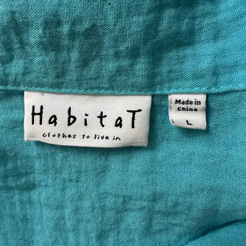 Habitat Clothes to Live In Turquoise Button Front Textured Shirt Large Rayon