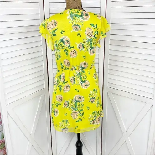 Prince & Fox Aeropostale Floral Ruffle Surplice Dress Yellow Peach Medium