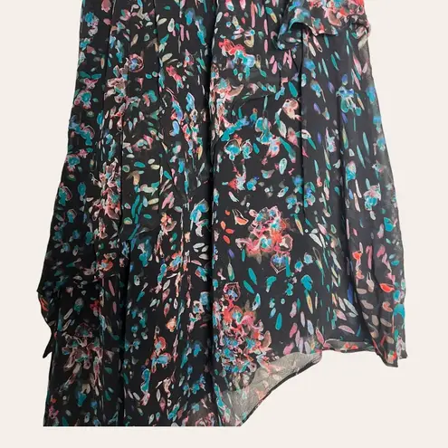 IRO Blink Black Petal Print Asymmetric Chiffon Skirt Size 6