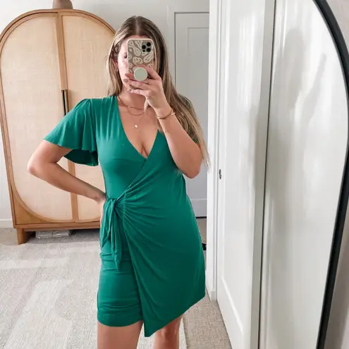 Privacy Please Revolve Green Wrap Mini Dress
