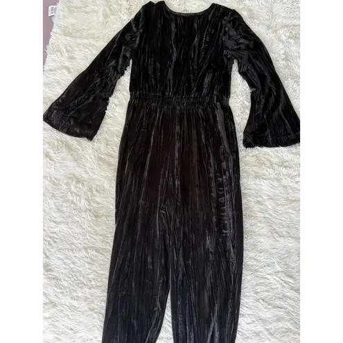 A New Day  Black Velvet Jumpsuit Long Sleeve Flared Leg Women's Size L New W: tag