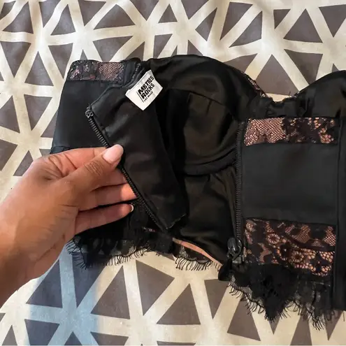 Mistress Rocks LA Black Tan Lace Satin Sleeveless Cropped Bustier Top Size M