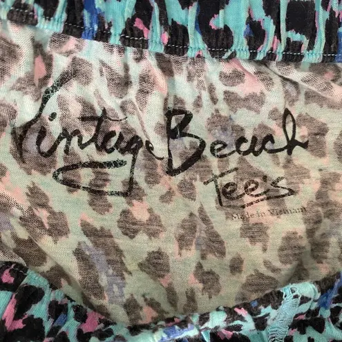 Vintage Beach Tees sz XS blue pink cheetah print 100% cotton mini dress