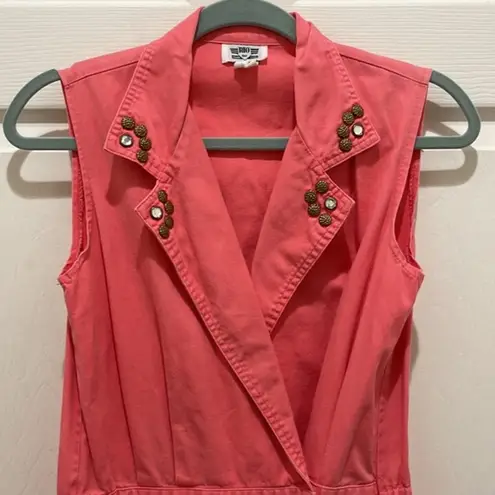 INC Vintage RIO . Coral Denim Sleeveless Pleated Jeweled Romper