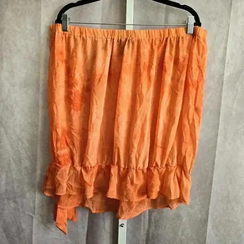 The Goddess Collection Orange Sheer Knee Length Pullon Skirt Plus Size 1X