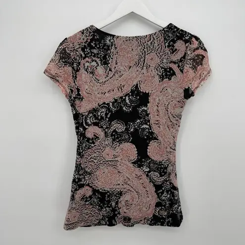 Apt 9 Y2k Style Black & Pink Ruffle Blouse Short Sleeve Mesh Size Small