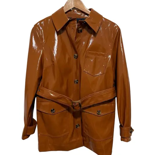 Topshop NWOT  Brown Casey Faux Patent Leather Belted Jacket 4