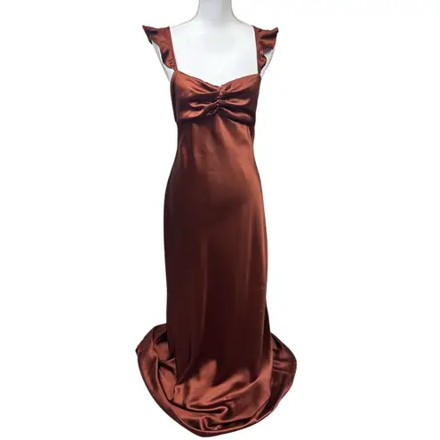 Lulus  Exuberant Luxury Rust Classic Satin Ruffled Lace-Up Maxi Dress Size L NWT - Image 2