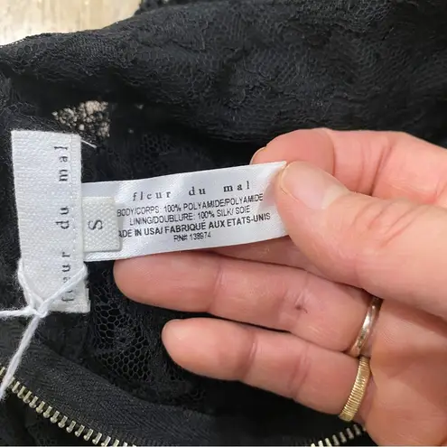 Fleur Du Mal black lace high neck blouse pleated front and cuffed sleeve