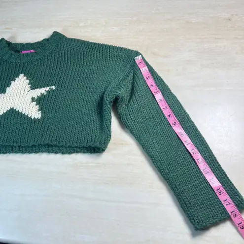 Edikted Green Star Crop Knit Sweater Women's XS S Chunky Cozy