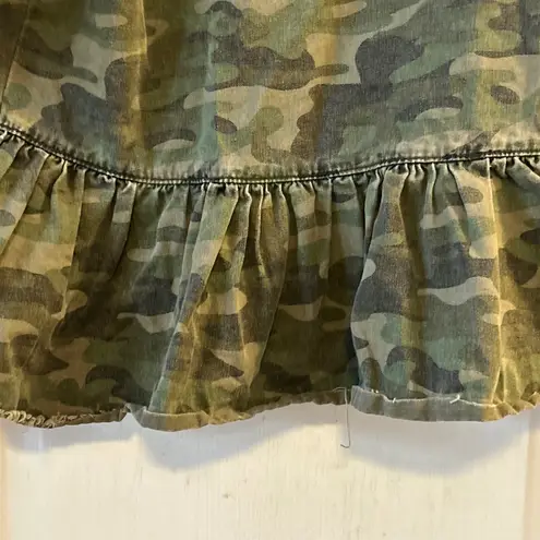 Mud Pie Camo Peplum Denim Jacket Shirt Button Front Women's Size Small