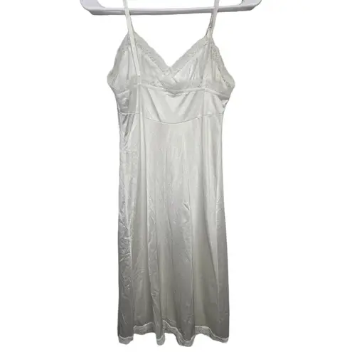 Vintage Deena Satin Lace Baby Doll Slip Dress Sheer Size S Coquette Feminine White