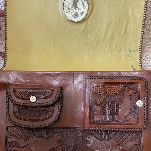 Vintage Brown Leather Hand Tooled Purse