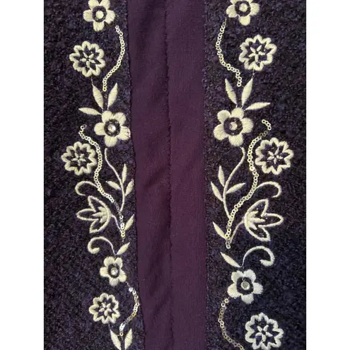 C.D. Daniels Embroidered Floral Cardigan Sweater Purple Boucle Knit pullover 2x