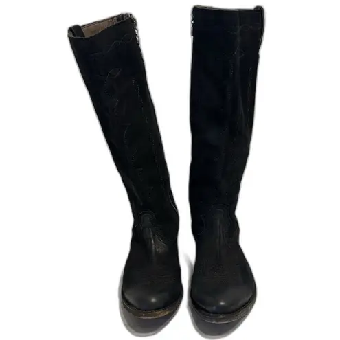 Liberty Black Tall Nubuck Greased Embroidered western rodeo Boots size 9.5