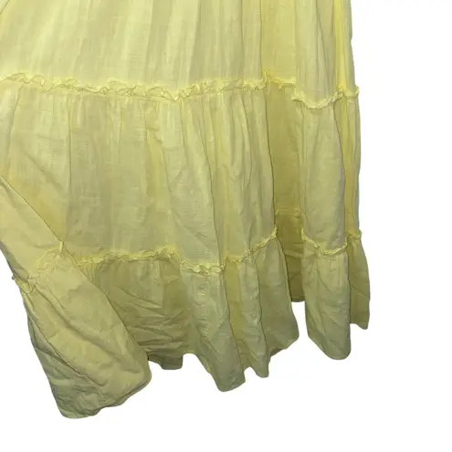 Pink Lily  Yellow Smocked Tiered Midi Dress Tie Straps Size M