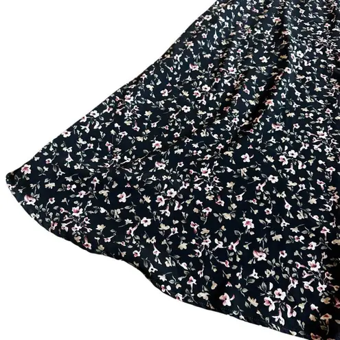 Arefeva Floral Print Dress Mock Neck Cropped Sleeve Flowy Size Medium Women's Black