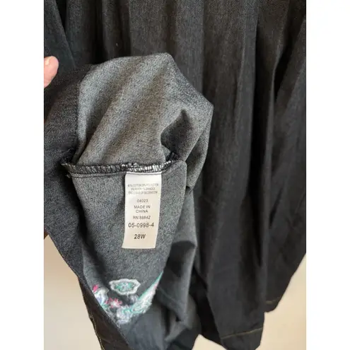 Woman Within Womens Denim Embroidered Flowers Shirtdress Henley Buttons Size 28W