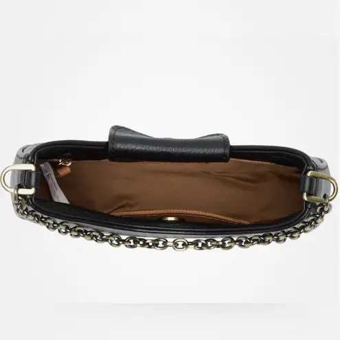 Small HOBO Black Leather Shoulder Bag with Gold Chain