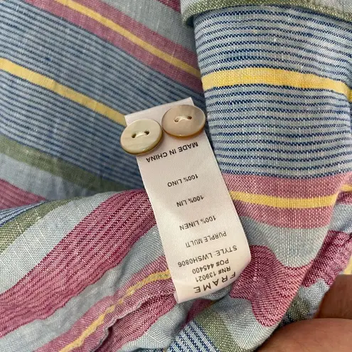 Frame Striped Linen Button Down Short Sleeve Shirt (M) Pink Blue