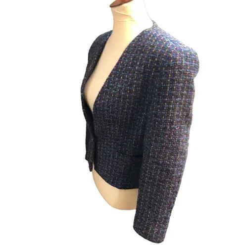 Vintage Michelle petites confetti blue wool blend boucle tweed short blazer Blue Size 8P