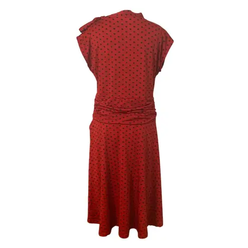 Lindy Bop Red Black Polka Dot Ruched Fit & Flare Dress Bow Shoulder Size US 20