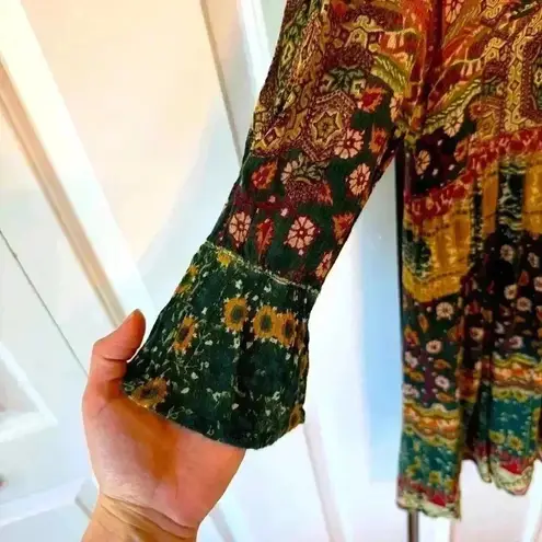 Rain & Rainbow Women’s Multi Ethnic Motifs Printed Bell Sleeves Kurta Size M Blue Size M