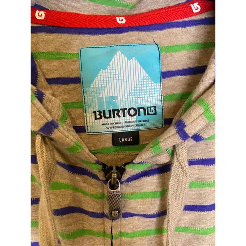 Burton  Striped Blue Green Lightweight Cotton Hoodie EUC Sz Lg Men’s/Unisex Logo