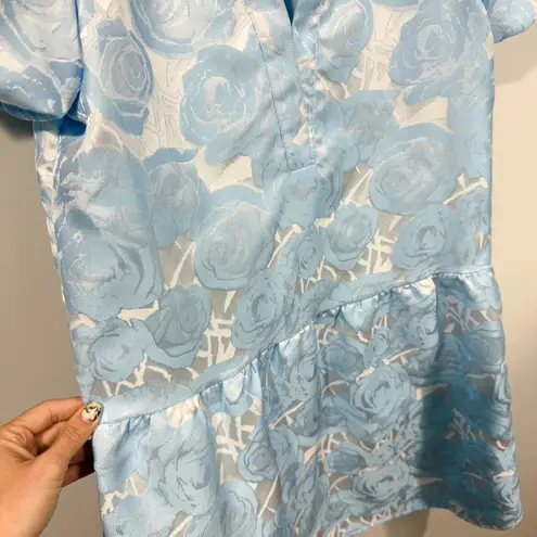 SSYS The Palmer Puff Sleeve Drop Waist Brocade Dress Blue Size S EUC