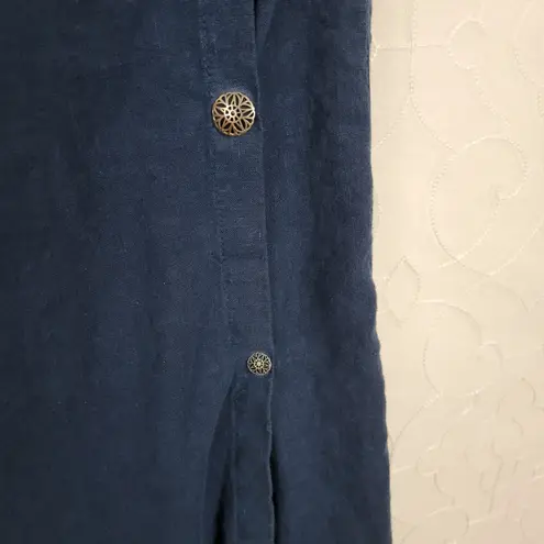 Click Color Me Cotton Linen Wrap Skirt S Navy Blue Pockets Lagenlook Straight