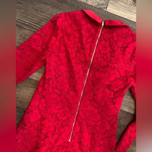 Ted Baker  red lace dress $300 designer classic fall cocktail formal  collared