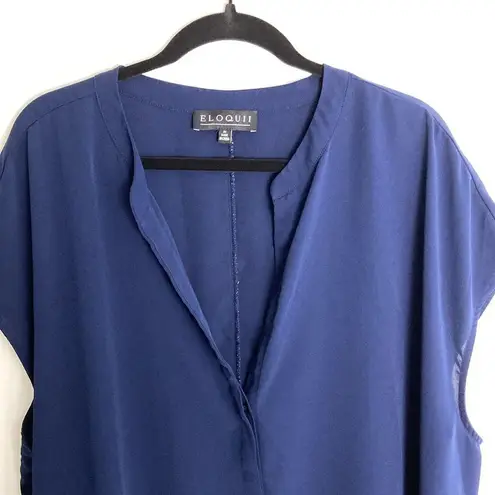 Eloquii  Short Sleeve V-Neck Notch Collar Blouse Navy Blue Women's 24 Office - Image 4