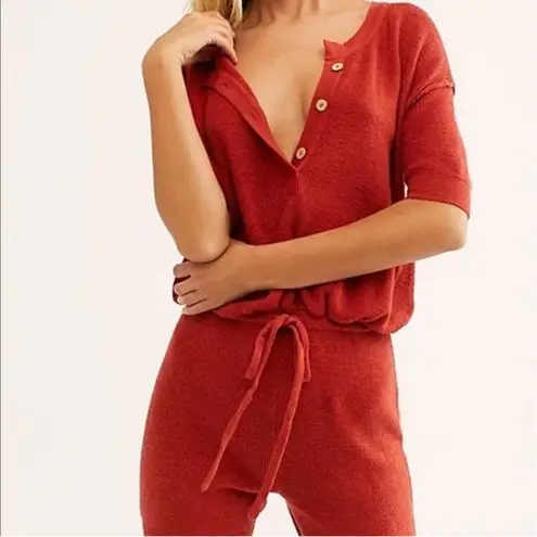 Free People  Beach Sunday Knit Short Romper One Piece Rust Size M