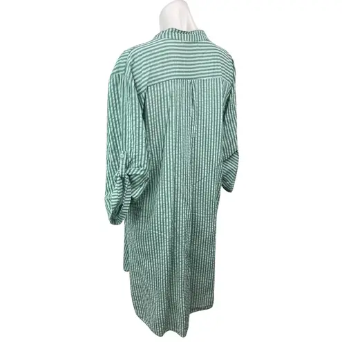Sandra Fellini Green Striped Half Sleeve Button Down Shirt Mini Dress Size M Size M