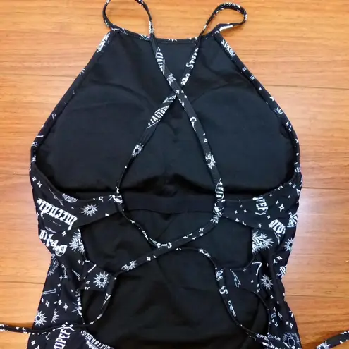 Harry Potter Spells Swimsuit Womens S Black White Spell Words Graphic Back Strap