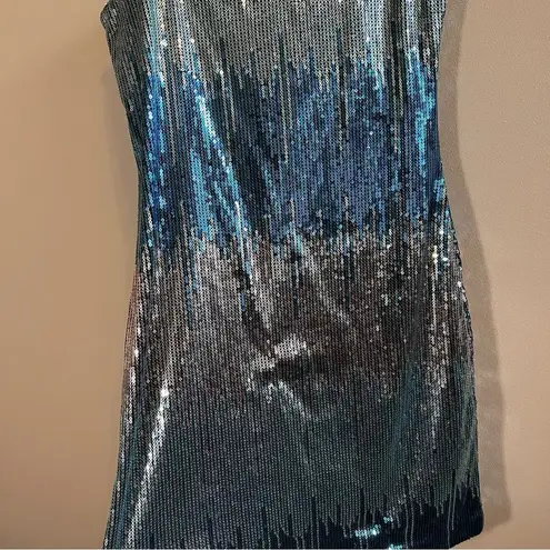 AUW ✨ Women’s Silver Blue Sequin One Shoulder Mini Dress
