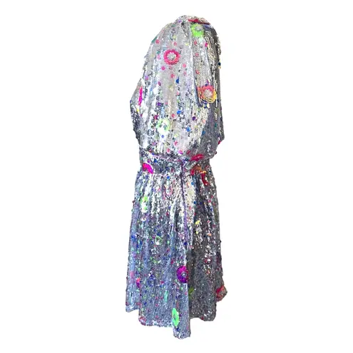 NWT Celia B Wanderer Silver Sequin Floral Mini Dress Size Small