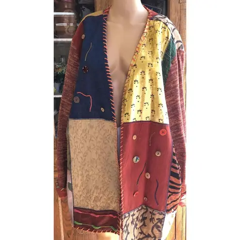 Sharon Anthony Crystal Boho Ethnic Patch Jacket Multicolor Button FrontSize 3X