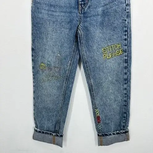 BDG Urban Outfitters High Rise Slim Straight Jeans Embroidered Stitch Please Blue Size 24