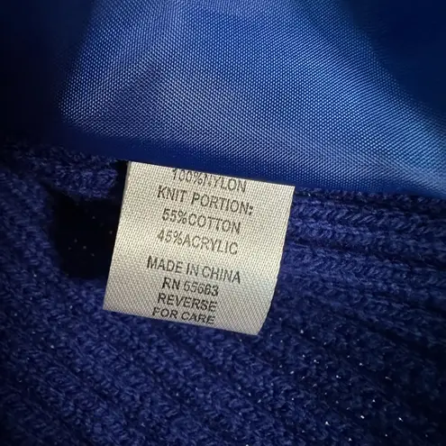 For Cynthia Blue Knit Sweater Quilted Vest Full Zip Front Nautical Preppy Coastal Yacht