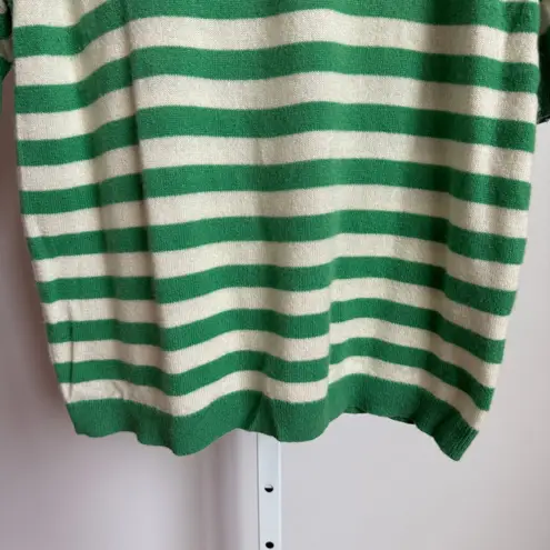 Outerknown 100% Cashmere Striped Sweater Top Green Cream Short Sleeve Womens M Size M