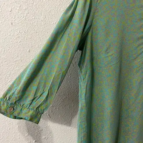 Gramicci Womens Rayon Micro Floral Button Popover Top Blouse Size S Multicolor Green