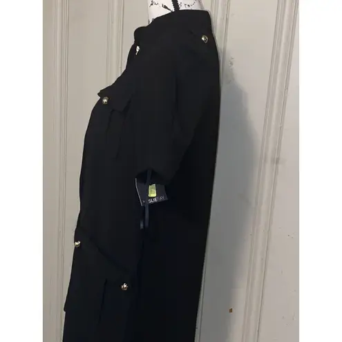 Leslie Fay Women's Front Zip Gold Detailed Black Cap Sleeve Sheath Dress Sz 6