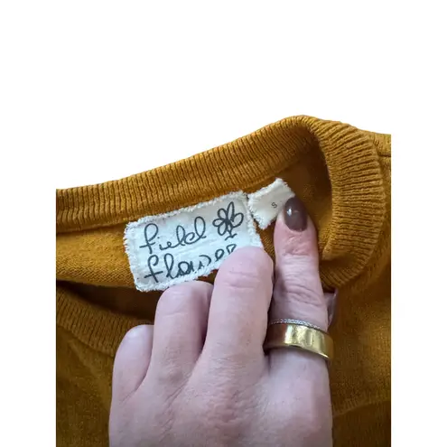 Anthropologie Field Flower Mustard Yellow Embroidered Cardigan Sweater Size S