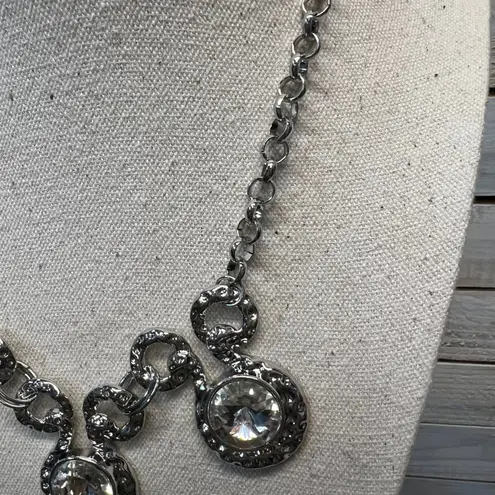 Silver Crystal Medallion Statement Necklace Chain Link Modern Glam Jewelry